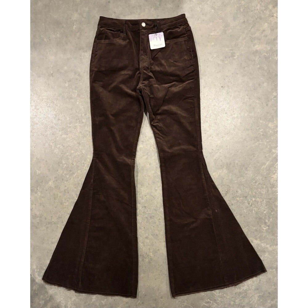 NEW Wisteria Lane Corduroy Brown Womens Large Raw Hem Bell Bottom Flare Pants